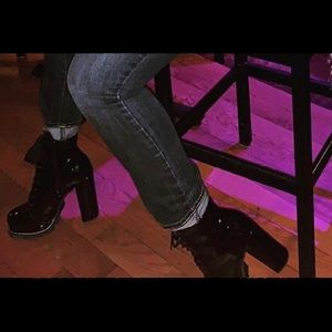 Patent leather black ankle boots with Chunky Heel